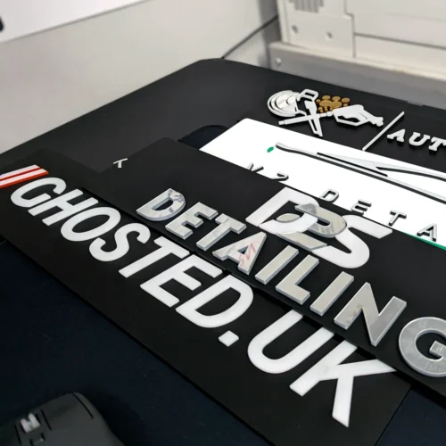Custom Logo Plates • Showroom Plates • 4D Showroom Logo Plates • Printed Logo Plates • Brand Plates • Available in Vinyl | 4D Laser Cut | Full Colour Printed